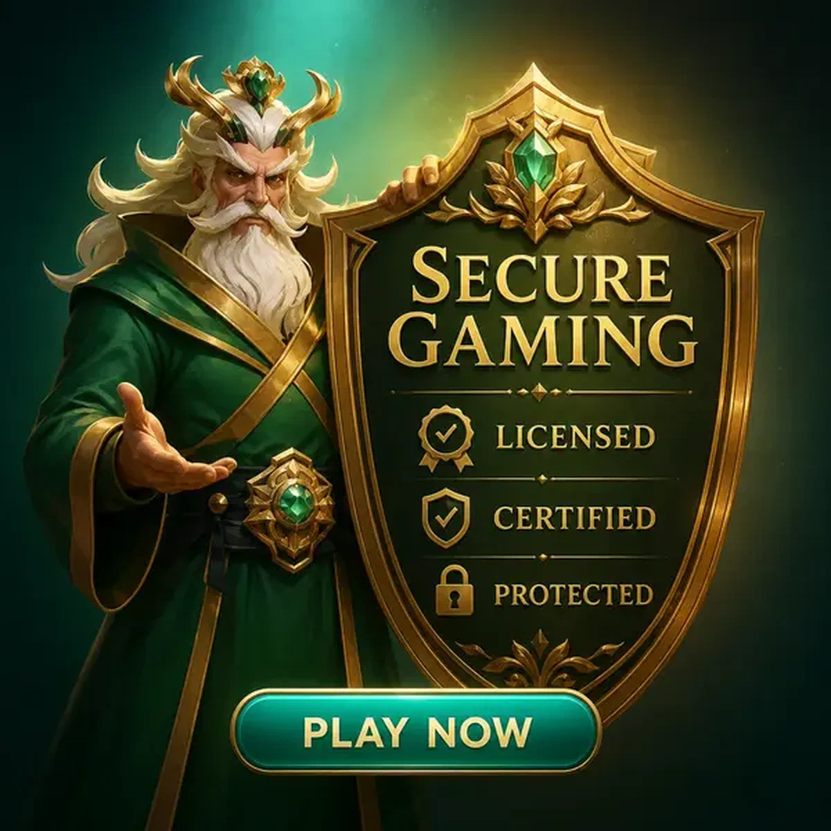 Le gardien présentant le bouclier de sécurité doré de BetOnRed garantissant un jeu protégé pour tous les joueurs